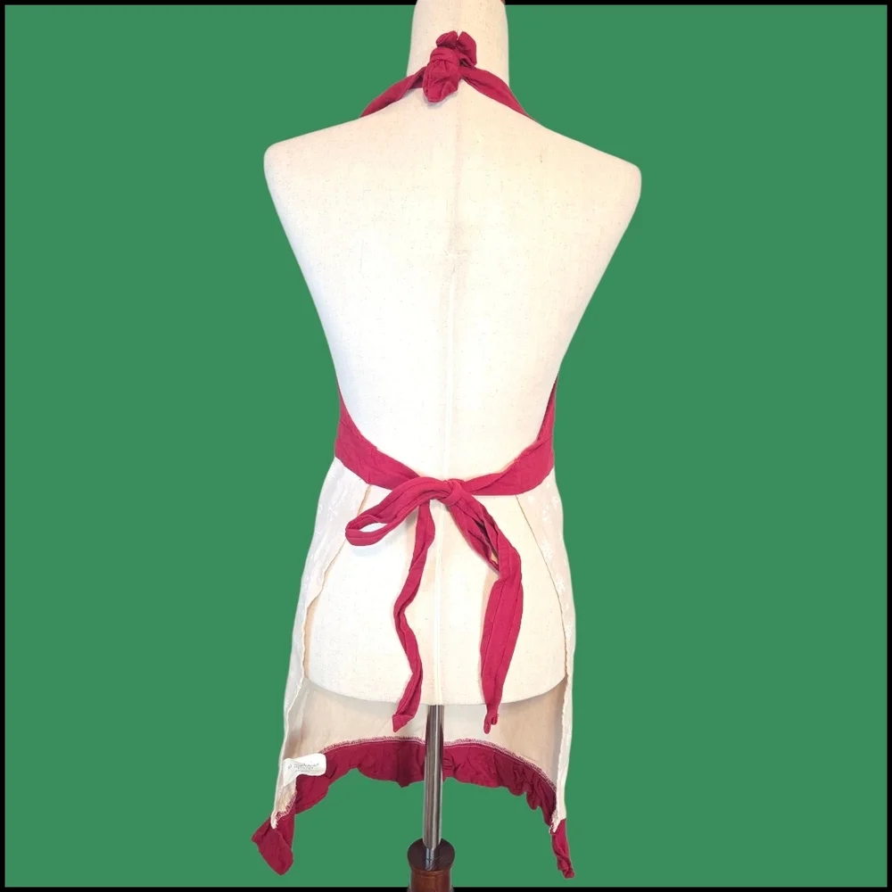 Christmas Snowman Apron Red Cream Snowflake Cotton Ruffle One Size